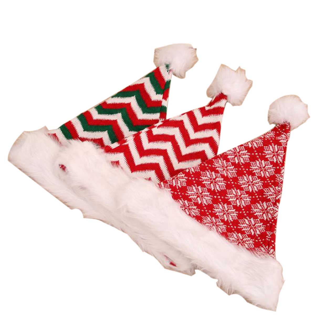 Christmas Santa Hats Stripe Color Block Fleece Knitted Cap Party Costume for Women Men