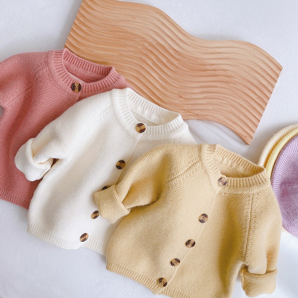 Hiver enfants tricot chandails coréenne tout-match de couleur unie pull bébé filles garçons Cardigan pull veste Bebe manteau