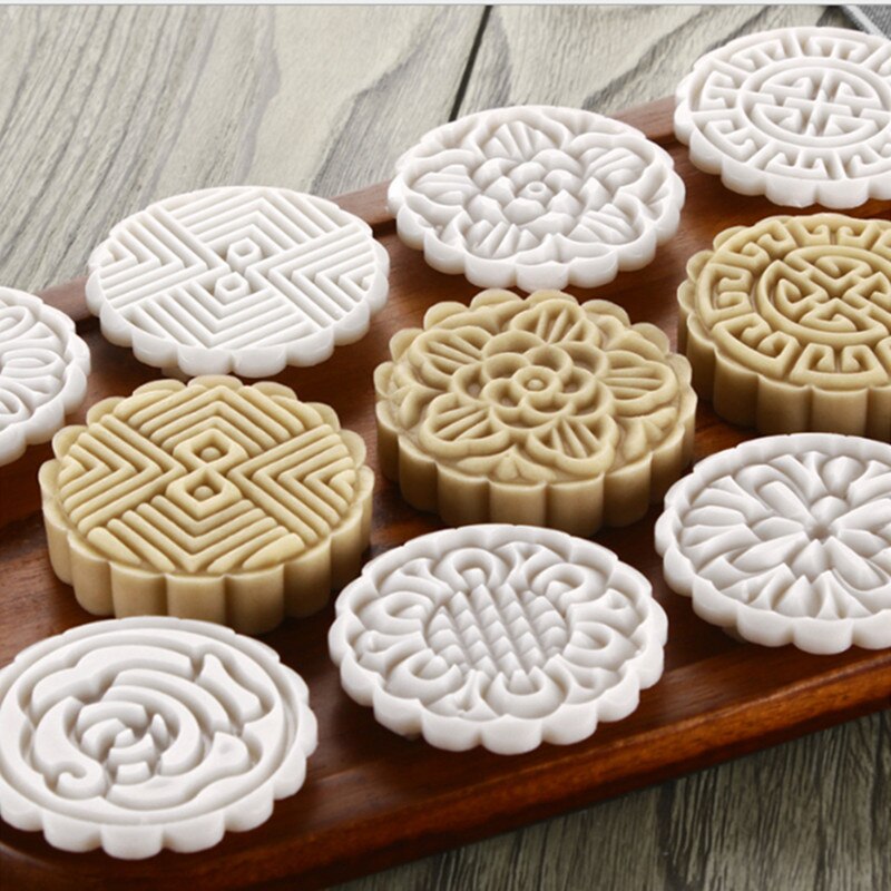 Cake Plunjers Set 75G Ronde Maan Cakevorm Goedkope Keuken Bakvormen Handpers Cakevorm Bloem Mooncake Gereedschappen 8 Stempel