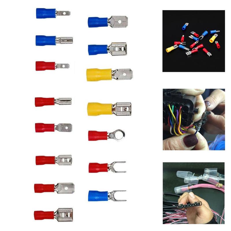 280Pcs Assorted Insulated Spade Crimp Terminal Red With Set Cold-Pressure Electrical Box Butt Yellow Terminal Wire Blue E1V4