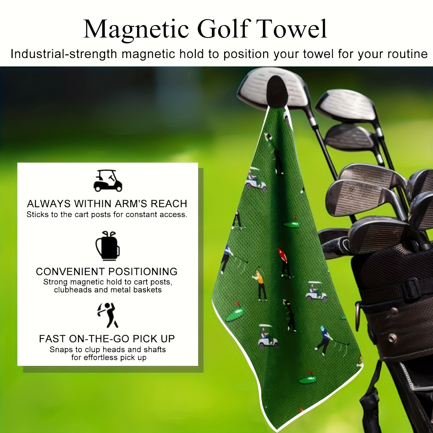 1 szt. Magnetyczny ręcznik golfowy robić torby golfowej dla mężczyzn i kobiet, dla fanów golfa, prezent na emeryturę, ręcznik golfowy z mikrofibry o wzorze waflowym