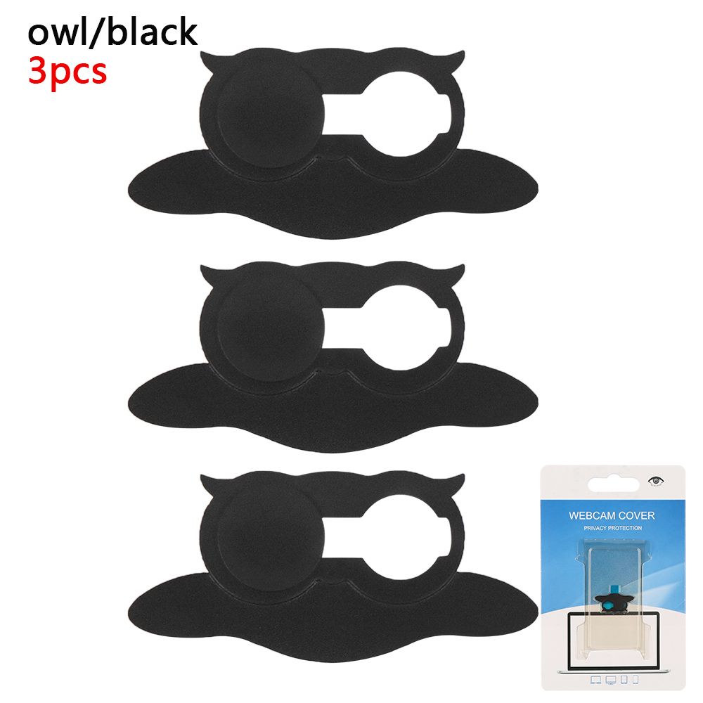 Universal Plastic WebCam Cover Shutter Magnet Slider Camera Cover for IPhone Laptop Mobile Phone Len Privacy Stickers: Black 3pcs owl