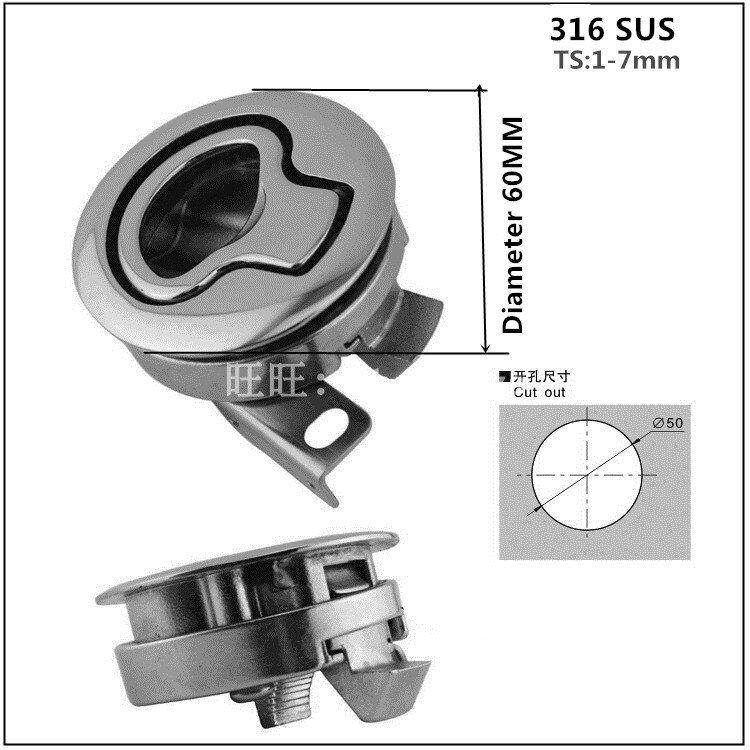 Stainless steel round lock car door inside and outside double door lock pull ring hand lock pull buckle lock: SUS TS1-7MM NO lock