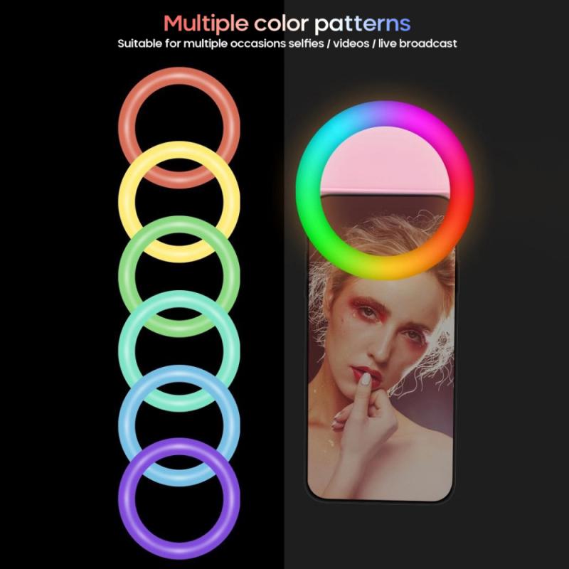 RGB Selfie Ring Light LED Mobile Phone Selfie Light Clip-on Lamp Ring Clip Photography Video Lighting For All Cell Phones TSLM1