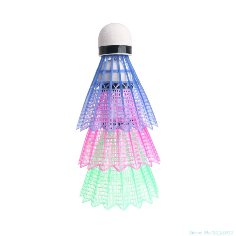 3 stk ledet glødende lys op plast badminton fjerbolde farverige belysningskugler: Rødblå grøn
