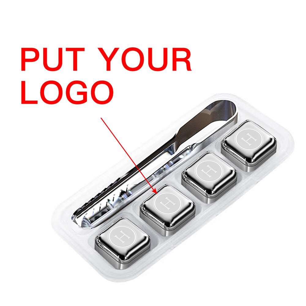 Custom Engraved Stainless Steel Whiskey Stone Ice Cubes Reusable Chilling Stones for Wine Keep Your Drink Cold Bar Tool Sets: DC101- 4pc with logo