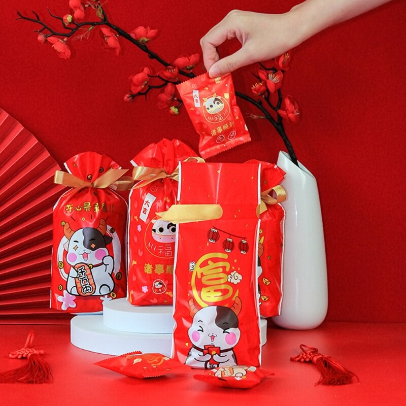 Chinese Year Candy Bundles Nougat Snowflakes Biscuit Packaging Bag Hand Bag