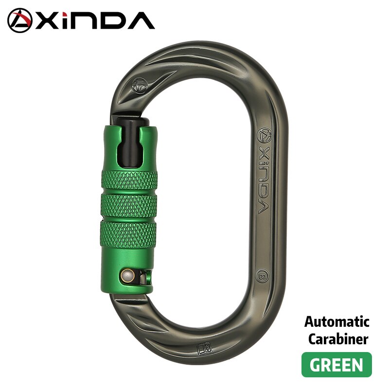 XINDA Outdoor O-shape carabiner 24kN 7075 aluminum oval hook rock climbing auto locking screw gate carabiner: Auto lock Green