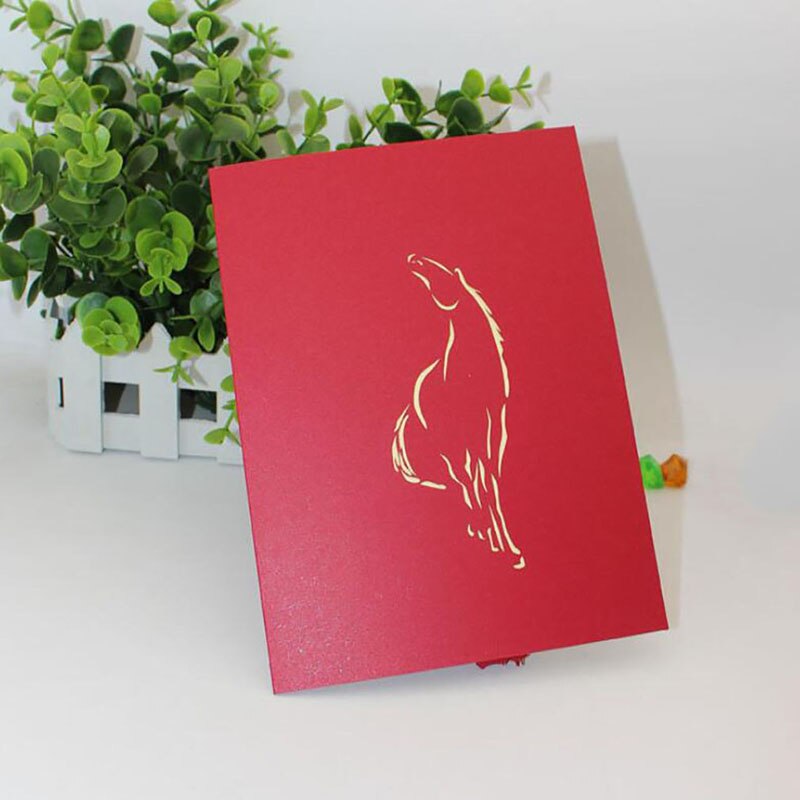 3D Handmade Art Of Calligraphy Colorful Galloping Horse Paper Invitation Greeting Cards Hollowed-out Business Greeting Card
