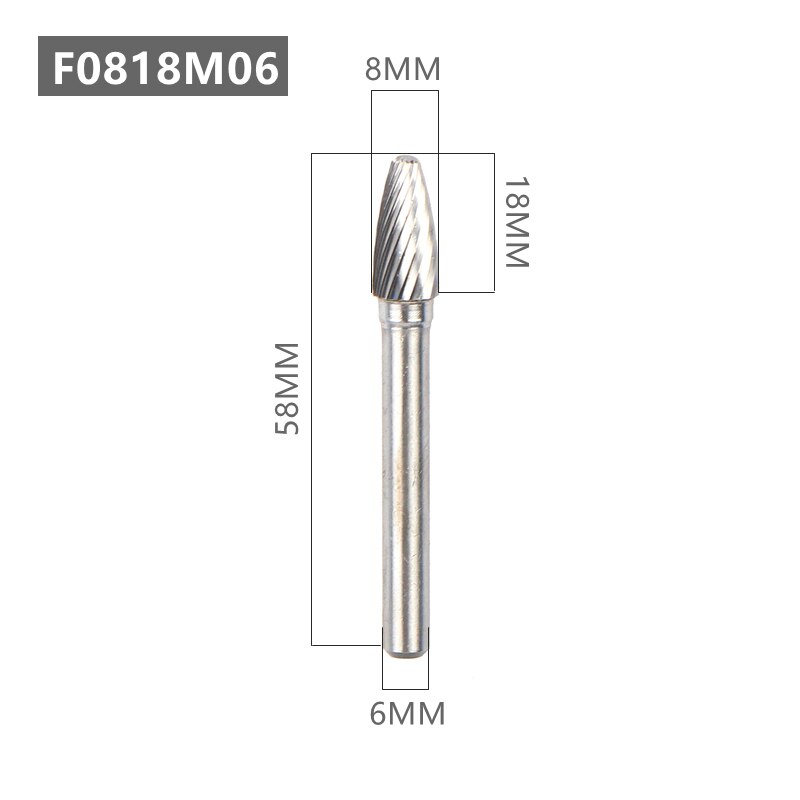 1pc Head Tungsten Carbide Rotary file Tool Drill Milling Carving Bit Tools Point Burr Die Grinder Abrasive Tools: F0818M06
