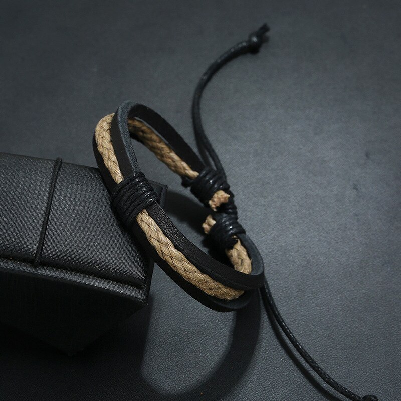 Vintage Rope Braided Leather Bracelets for Men Multilayer Lace up Wrap Bracelets&Bangles Jewelry for Male Daily: AB1