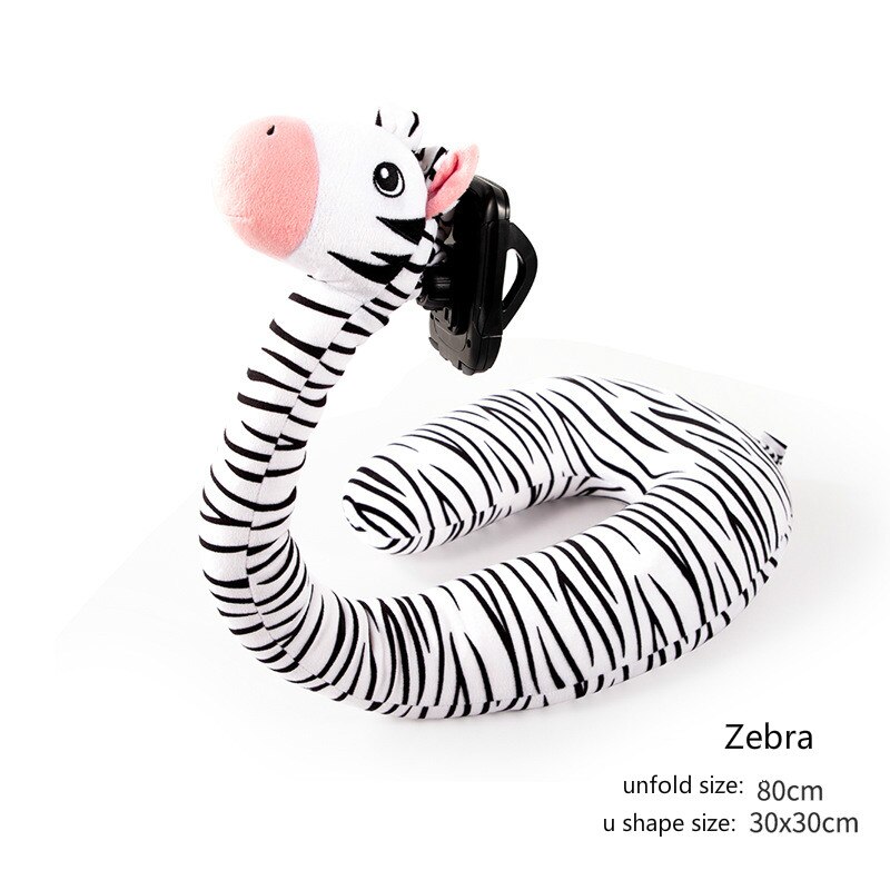 Håndfri flamingo enhjørning nakkepude telefonholder stativ multibrug rejse bil sofa u form nakkepude doven telefonholder: Zebra