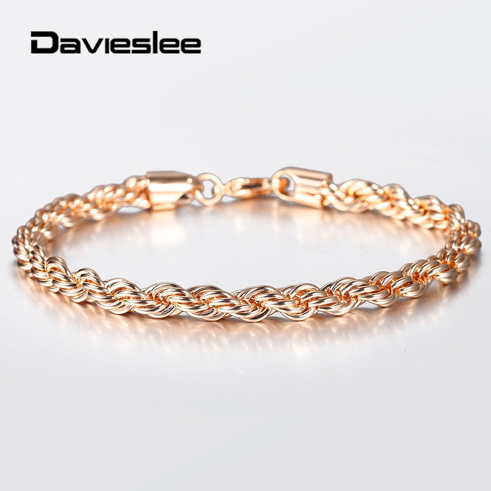 5/6mm 585 Rose Gold Twisted Rope Link Chain Bracelet for Women Men Party Wedding Jewelry Female Accessories 20cm DCB47