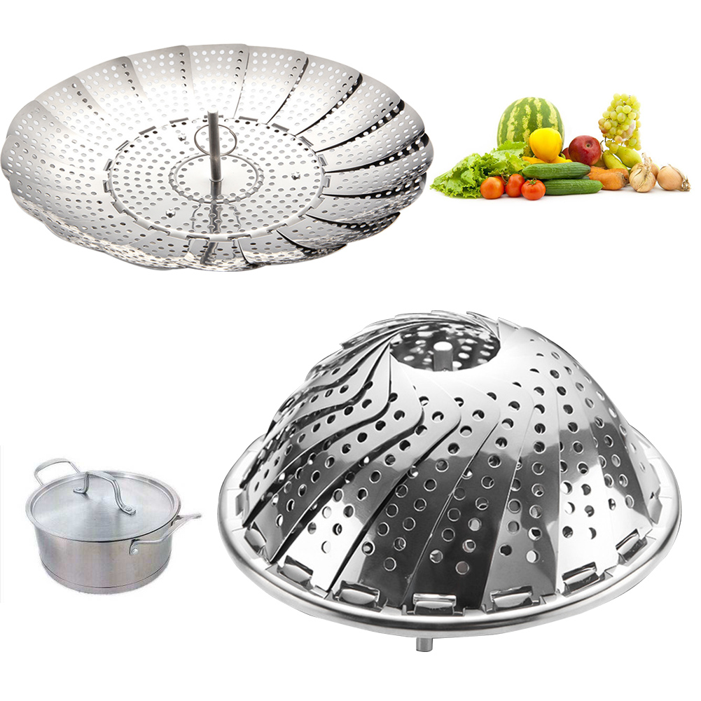 Vegetable Food Collapsible Cooker Steamer Basket Folding Expandable Mesh Stainless Steel Strainer