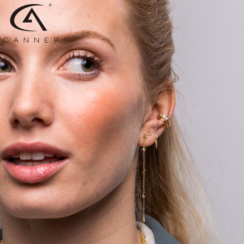 CANNER – boucles d&#39;oreilles à lignes géométriques pour femmes, chaîne longue suspendue, bijoux modernes en argent , 925