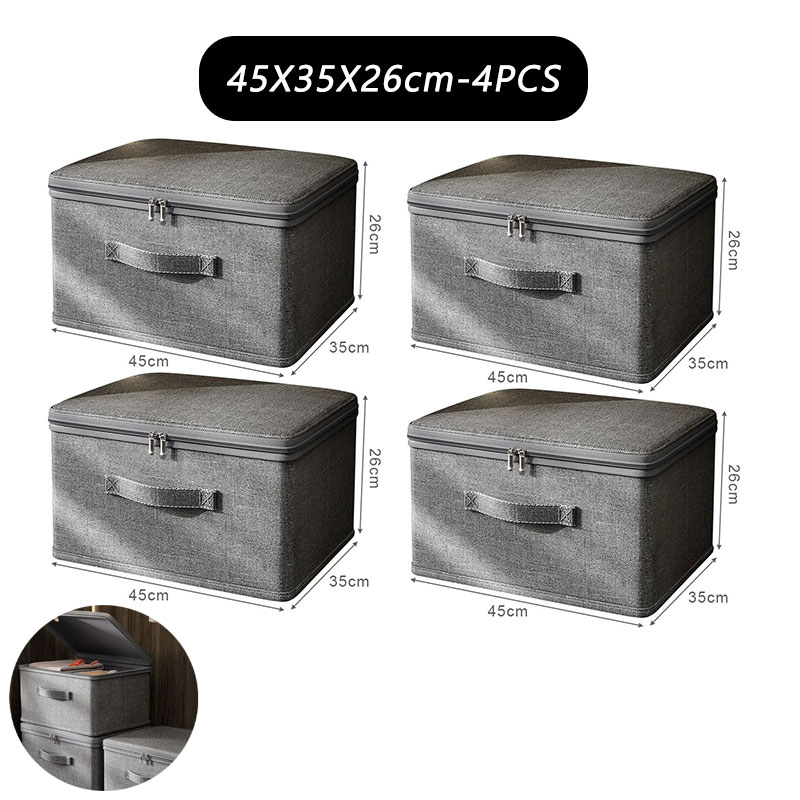 Clothes storage box with zipper Large Capacity Folding Clothes Quilts Organizer Bag Wardrobe Organizer Underwear Storage Box: Beige