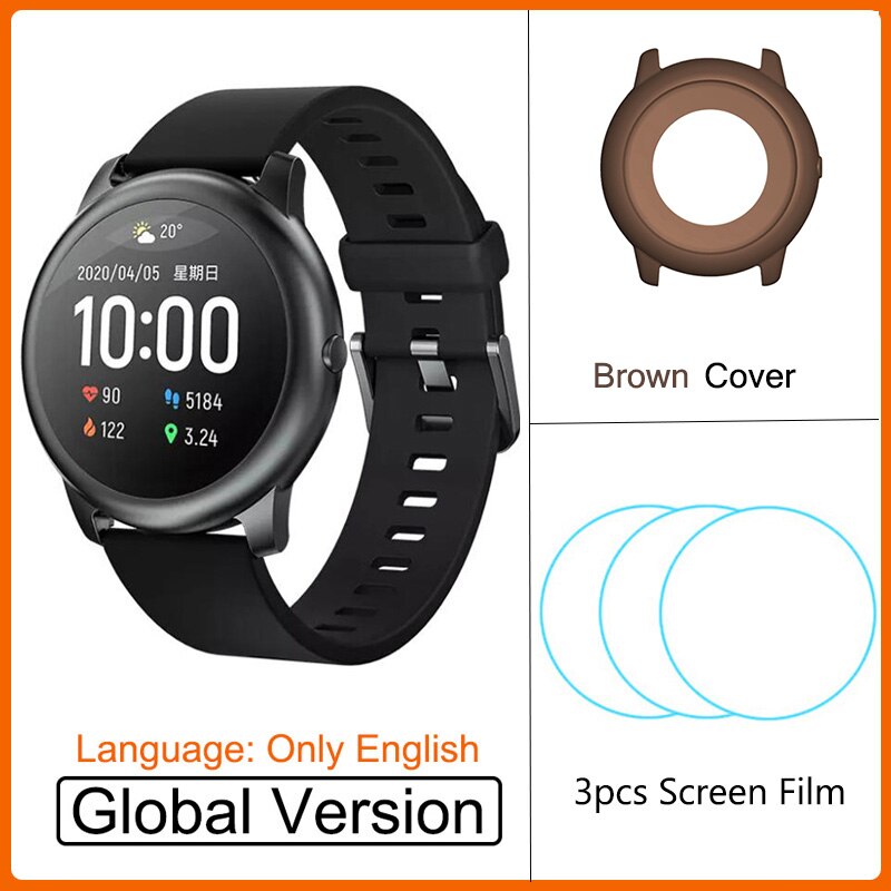 Xiaomi Haylou Solar Smart Watch IP68 Waterproof Heart Rate Sleep Monitor Pedometer Multiple Sport Watch For Android iOS: Add Brown Case