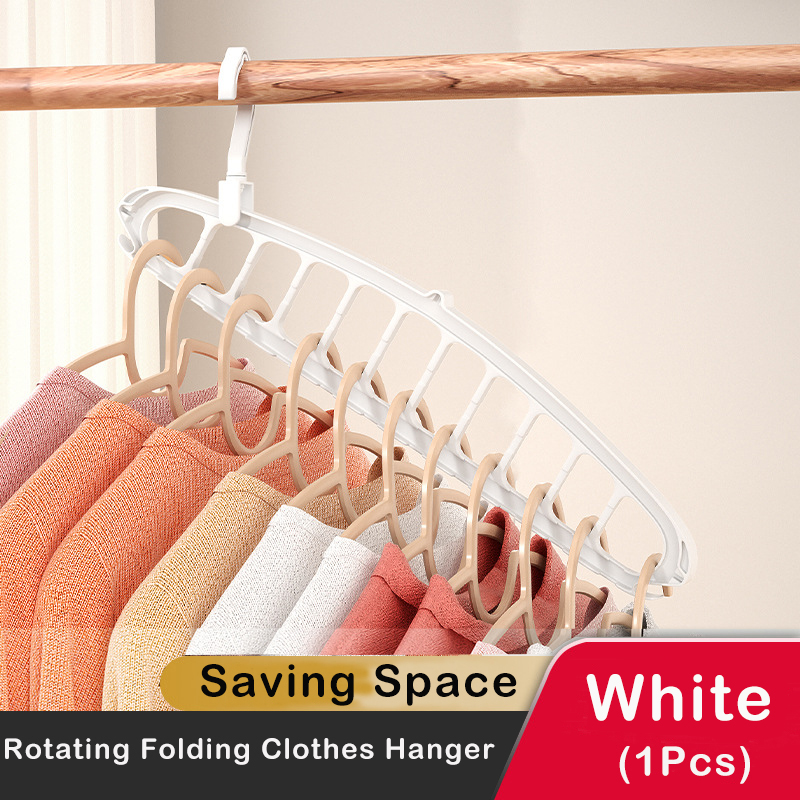 Rotating Folding Clothes Hanger Closet Organizer Multi-port Clothing Drying Rack Foldable Plastic Scarf 11-hole Storage Hangers: Light Grey