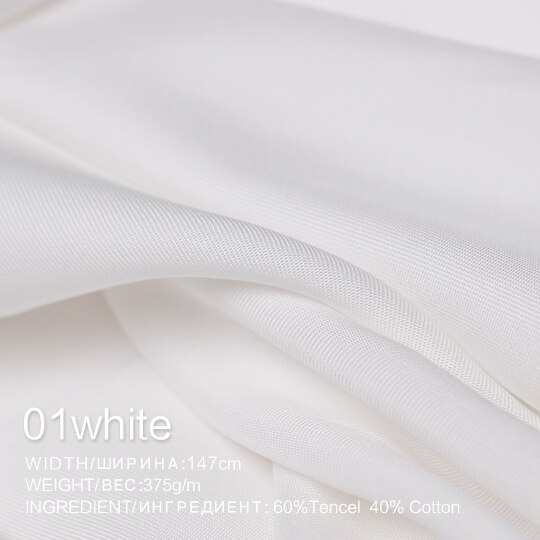 The Cloth 375g/m weight Soft Twill Tencel Cotton Fabrics Materials Autumn Women Windcoat Pants Sewing Cloth: 01white / 1m