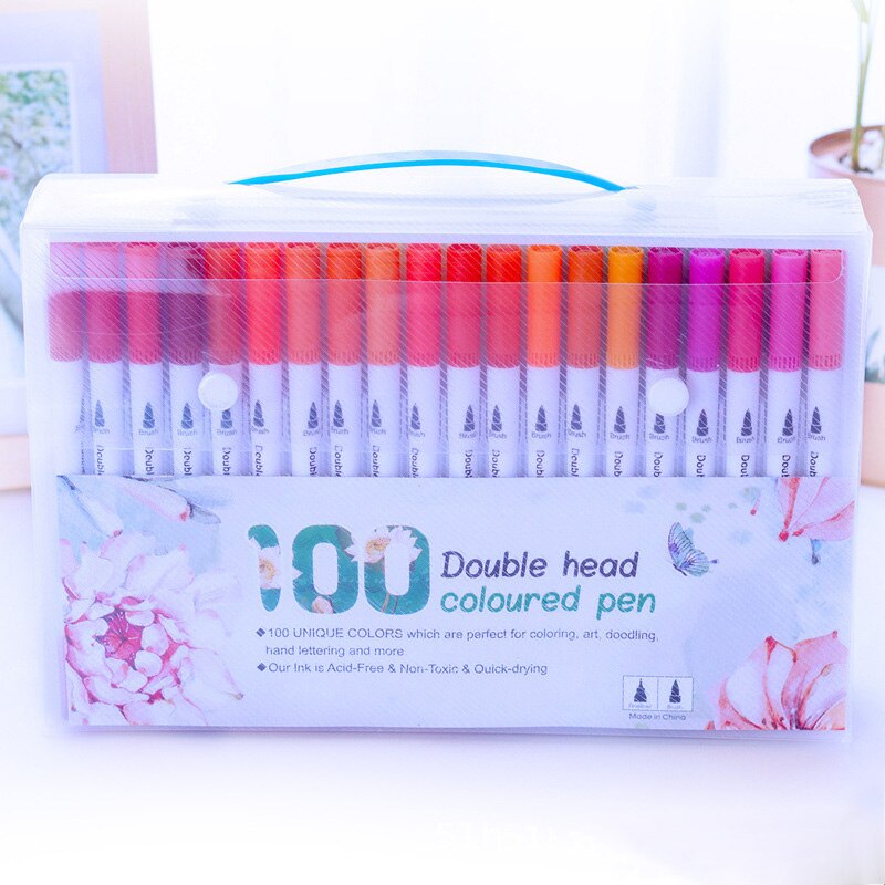 12/24/36/48/60/80/100 Ink Colored Art Marker Pen Set Calligraphy Dual-tip Paint Brush Drawing Painting Watercolor Pen Stationery: 100 Colors