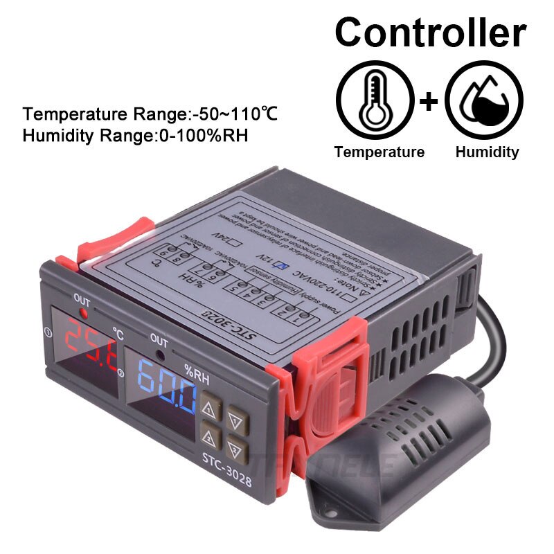 Dual Digital Thermostat Temperature Humidity Control STC-3028 Thermometer Hygrometer Controller AC 110V 220V 10A