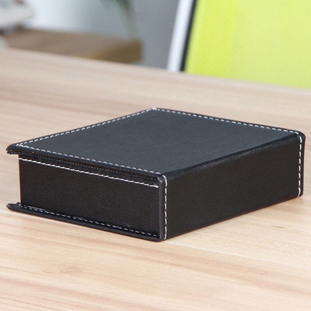 XRHYY PU Leather Desktop Name Cards Sticky Notes Holder Organizer Memo Note Dispenser Case with a Lid Cover