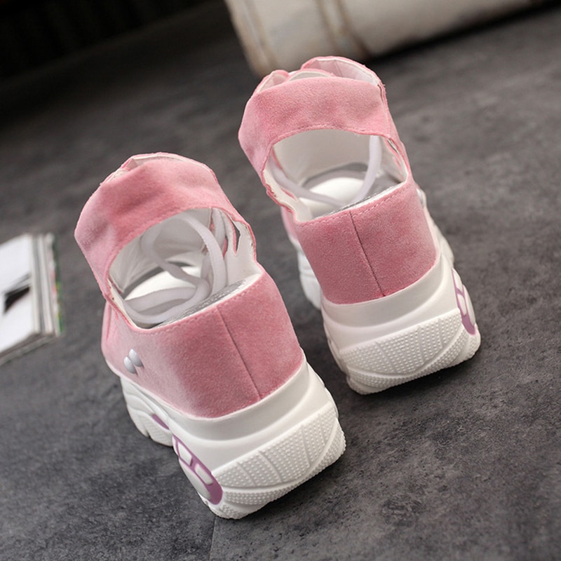 Fralosha sommar vattentäta högklackade sandaler gladiator sandaler med platt botten kvinnlig fisk mun ihålig slips damskor