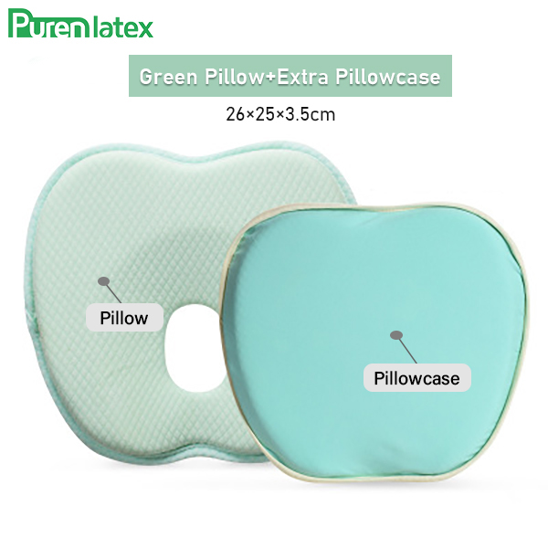 Purenlatex Newborn Baby Head Shaping Pillow 0-12 Months Memory Foam Preventing Flat Head Syndrome(Plagiocephaly) Neck Support: Green Set