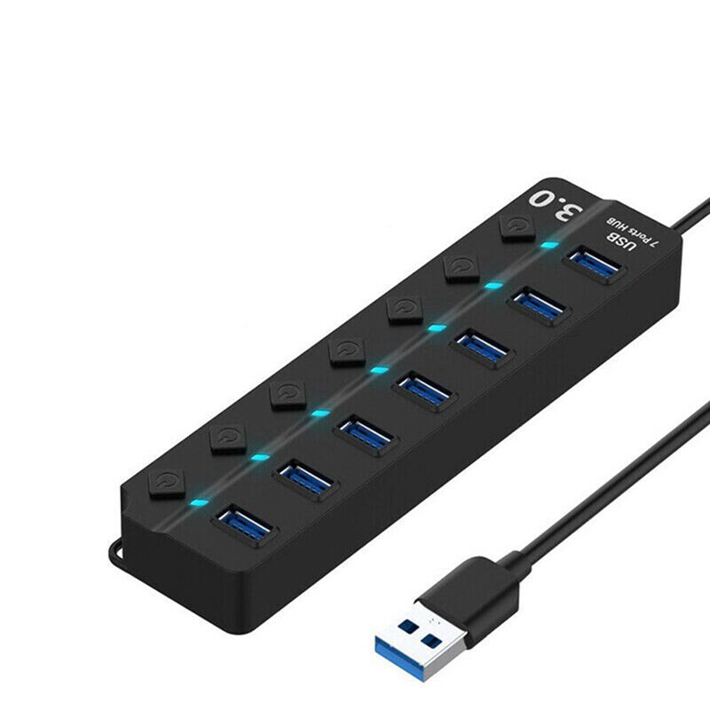 7 porte USB 3.0 Hub 5Gbps Ad Alta Velocità on Off Interruttore Tablet Trasferimento Dei Dati con il Tasto Adattatore di Alimentazione per PC Del Computer Portatile