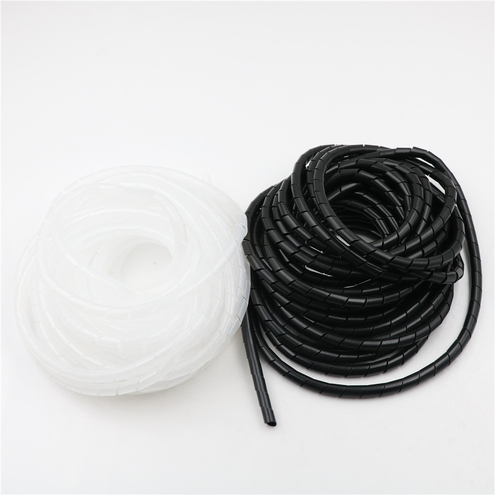 6.5m 12mm- tråds spiralfolie med ærmebånd rørkabelbeskytter sort hvid