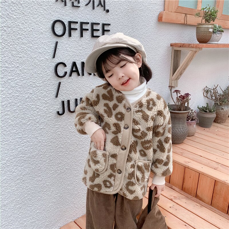 Girls Clothes Children Plush Coat Winter Baby Leopard Print Foreign Style Coat Girl Plus Long In Children'S Clothing