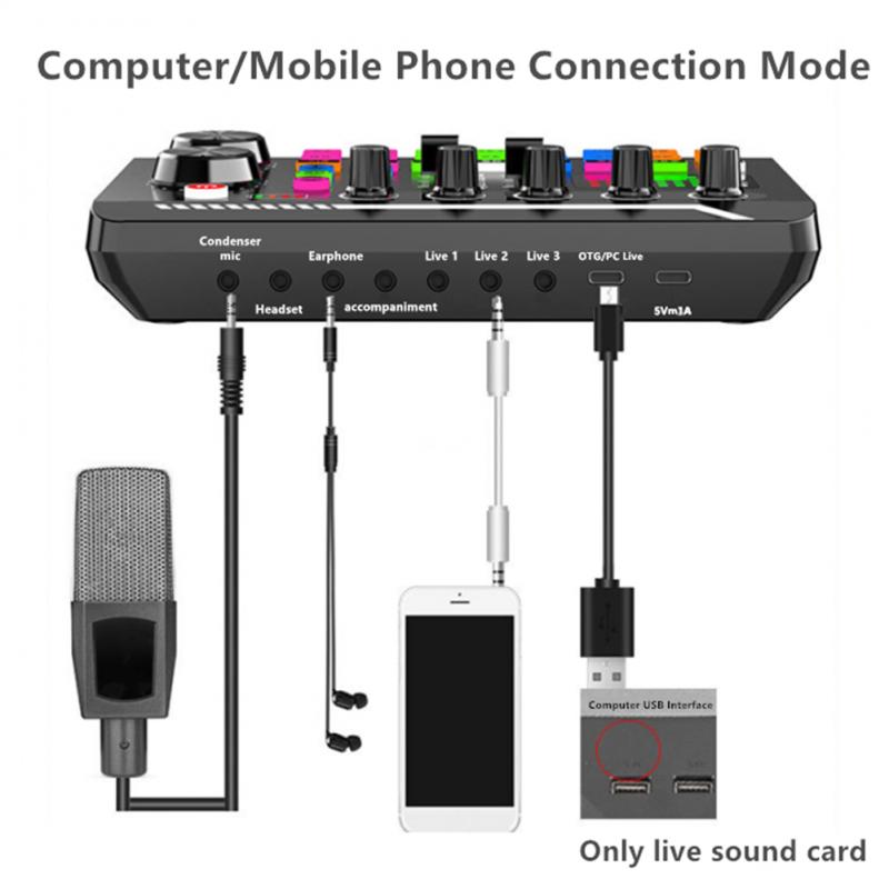 Mixer Audio multifunzione Console di missaggio Audio portatile interfaccia multipla per PC PC Phantom Power Monitor per Home Clear