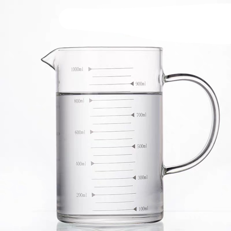High Borosilicate Glass Measuring Cup Heat Resistant Measuring Glass Jug with Scale Milk Coffee Breakfast Cup Drinkware: 1000ml no lid