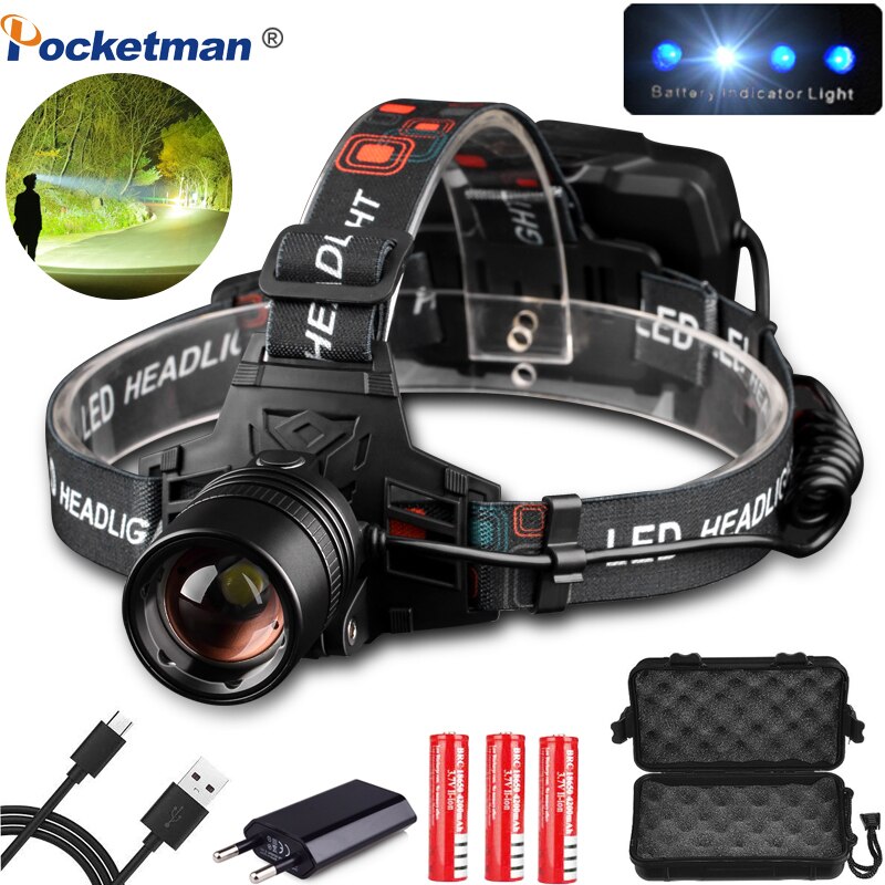 Helderste Usb Oplaadbare XHP50 Koplamp Hoge Krachtige Xhp70 Hoofd Lamp Fakkel Zoom Hoofd Licht Gebruik 3*18650 Batterijen