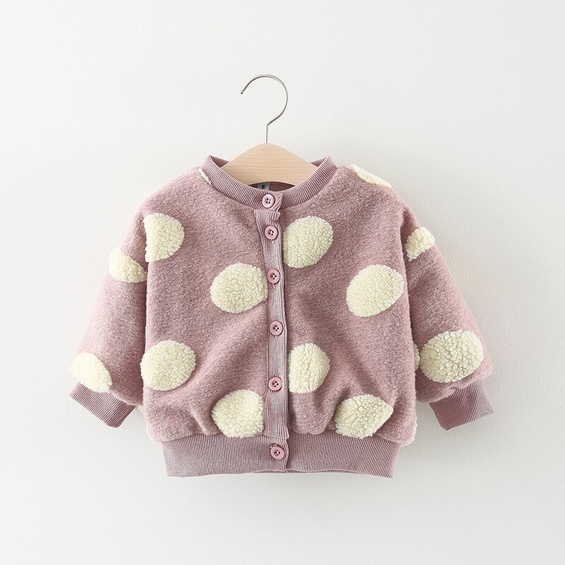 Toddler Baby Girls Fleece Warm Jacket Coat Fall Winter Baby Girl's Clothes Dots Button Long Sleeve Outerwear Baby Outfits