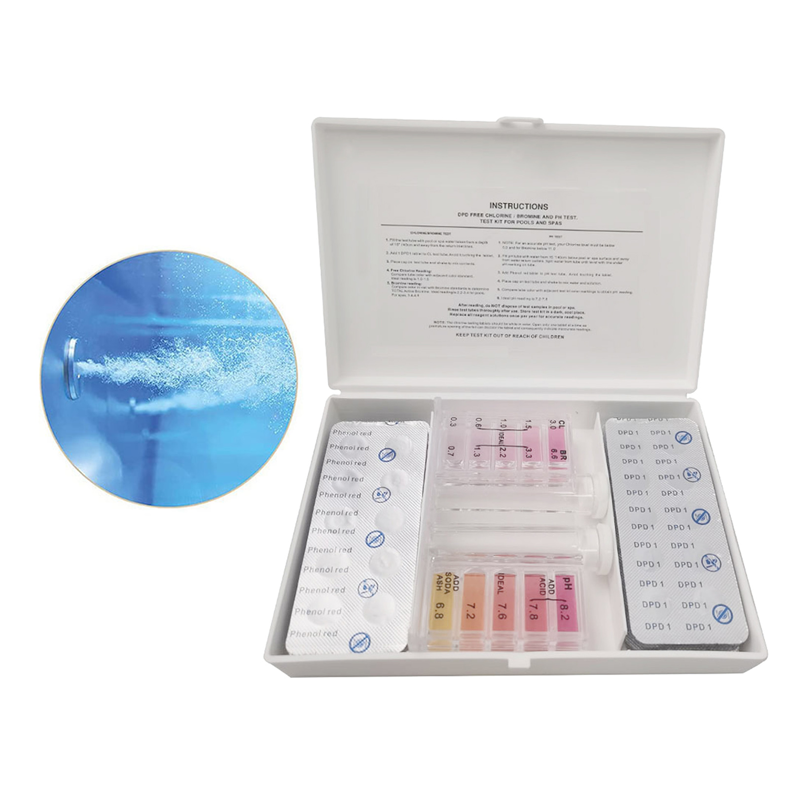 2 In 1 Swimming Pool Spa Water Tester Set with Box for Chlorine/PH