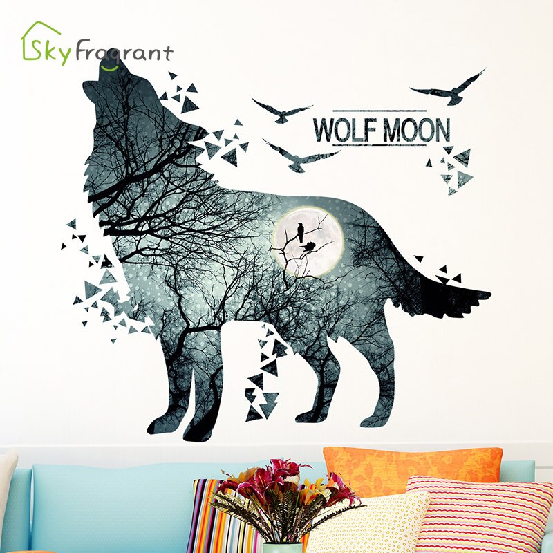 Moon Silhouet Wolf Muursticker Creatieve Slaapkamer Woonkamer Backgroung Muur Decor Home Decor Ingang Decoratie