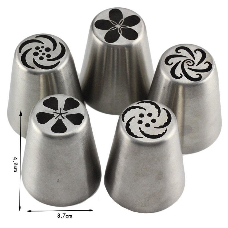 6Pcs/Set Stainless Steel Russian Icing Piping Tips Pastry Nozzles 1Pcs Coupler Cupcake Cake Decorating DIY Dessert
