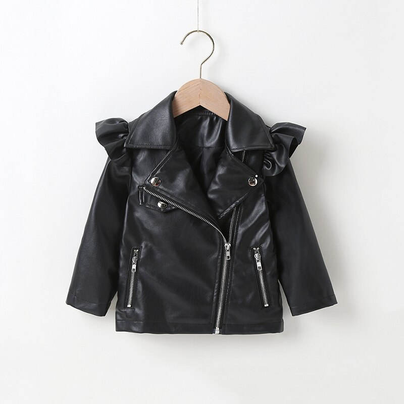 Girls punk street style leather jacket children&#39;s clothing girls PU leather jacket suitable for 3-7 years old