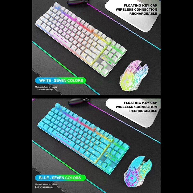 Ziyou Lang Draadloze Gaming Toetsenbord En Muis Combo 2.4Ghz Oplaadbare Rgb Verlicht Toetsenbord Met 2400Dpi Gaming Muis