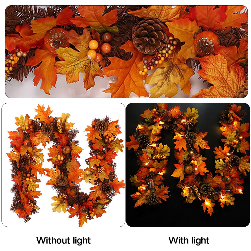 Herfst Pompoen Deur Decor Halloween Pvc Pine Cone Esdoornblad Rotan Thanksgiving Deur Venster Opknoping Decoratie Met Licht