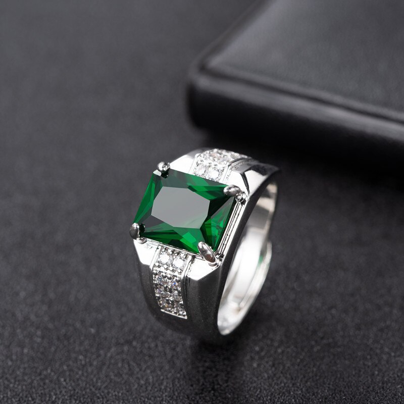 HuiSept-Anillo de plata 925 para hombre, joyería de , Esmeralda, zafiro, circonita, piedras preciosas, para dedo, accesorios de compromiso de boda: 11 / green