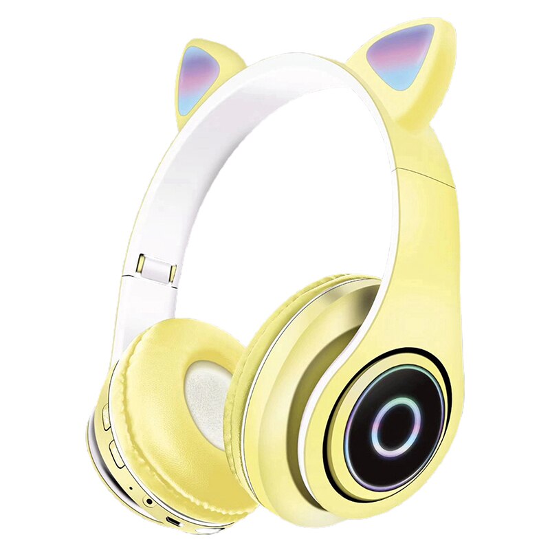 Wireless Earphone Headphone Bluetooth Headset Cat Ear Earphone LED Lights 400 MAh With Microphone For PC Laptop Headphones: yellow