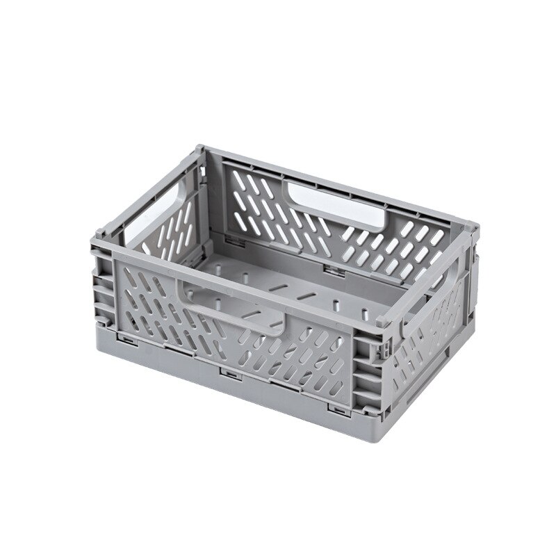 Foldable Storage Basket Stackable Folding Storage Box Organizer Multi-purpose Household Sundries Storage Snack Fruit Basket: GRAY / S