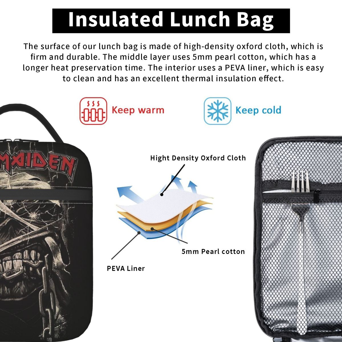 Custom Heavy Metal Lunch Bag Women Cooler Thermal Insulated Lunch Boxes for Children School