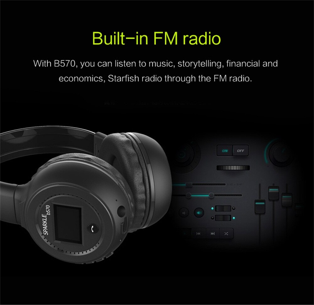 ZEALOT B570 Stereo Bluetooth Wireless Headphone With Mic Handsfree Headset with fm radio for iPhone Samsung Support TF Card