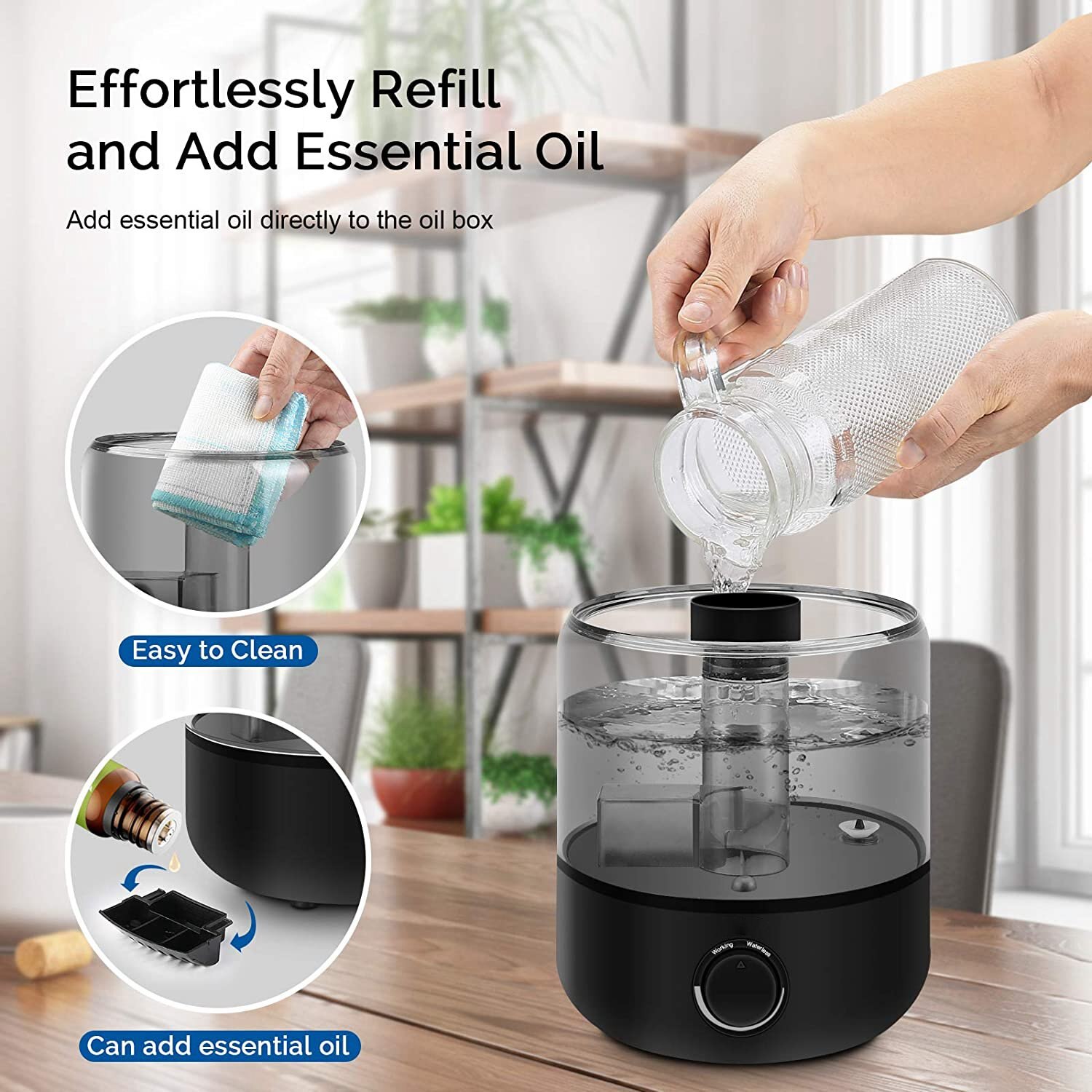 Ultrasonic Cool Mist Humidifiers 3L,USB Portable Quiet Desk Diffuser for Large Bedroom Home Office Room
