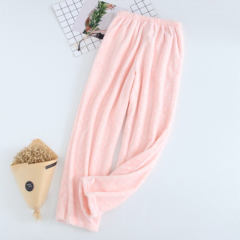 Pantalones de dormir de lunares para mujer, ropa de dormir de franela, holgada, gruesa y acogedora, con bolsillos adorables para estudiantes, combina con todo, Popular: pink dot / M