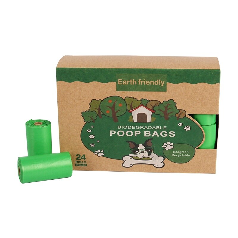 Bolsas de basura biodegradables para excrementos de perro, dispensador ecológico de bolsas de basura para mascotas, suministros para exteriores: 24 Rolls Green