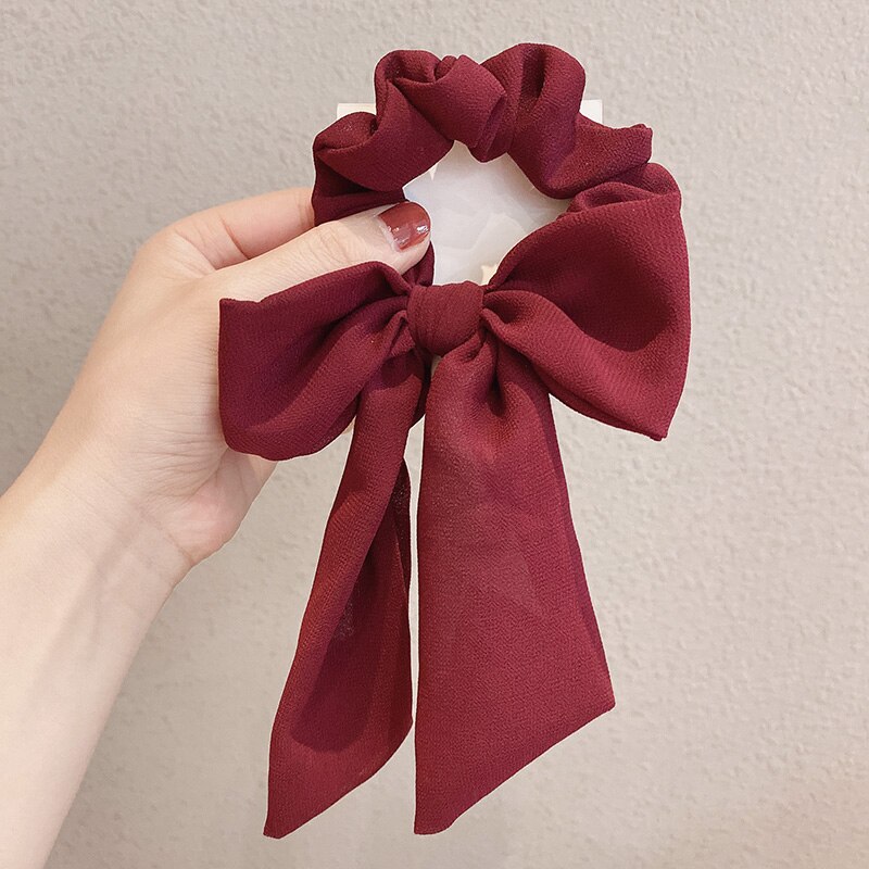 Cinta elástica para el pelo para mujer, lazo con nudo de Color sólido, adorno para el pelo, coletero, accesorios para el cabello: Color vino